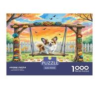 Papillon Puzzle for Adults Educational: Small Dog on Floral Swing 1000 Pieces Suitable for Decompression 70x50cm/1000pcs