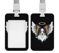 Papillon with Wings Fashion ID Badge Holder Sliding Vertical Name Tag Card Protector with Lanyard