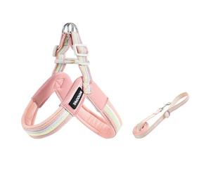 Papillon Y-shaped harness and leash set, 1.4m lightweight anti-pull harness, soft padding pink M