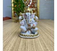 PAPILON Handmade Marble Dust Lord Ganesh 4.5 Inch for Diwali God Idol Art Figurine for Home Decor Car Dashboard Murti Temple Pooja Decorative Sculpture Showpiece Statue Living Room, Religious