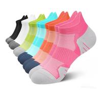 PAPLUS 6 Pairs Ankle Compression Socks for Women, Cushioned Running Socks with Arch Support, Low Cut, Targeted Compression, Mix of Colors(6 Pairs), Small-Medium