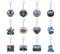 Papmiunm 12Pcs Scotland Keychains Souvenirs Scottish Travel Acrylic Keyrings Set with Edinburgh Castle Highland Cow Thistle Bag Charms Travel Birthday Party Favor Gifts