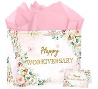 Papmiunm Happy Workiversary Gift Bag with Card and Tissue Paper for Employee Anniversary