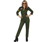 Papootz Womens Aviator Costume Adults 80s Movie Outfit US Military Jet Pilot Jumpsuit Fancy Dress (Womens: Small), Green