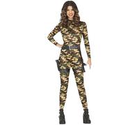 Papootz Women's Sexy Camo Military Officer Costume Adult Camouflage Army Catsuit Fancy Dress Costume Camo Romper Suit Cosplay Bodysuit Army Costume Halloween Playsuit Outfit (SMALL)