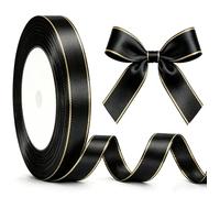 Papryn 10mm Black Ribbon with Gold Edge 22m Black String Satin Gift Wrap | Ribbon for Bows Balloon Decoration Wedding Bouquet Floral Arrangement Craft Packaging and Party Decoration Accessory