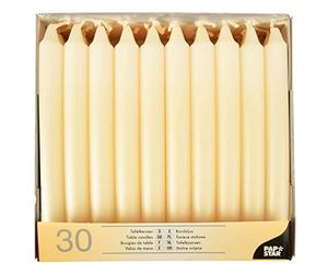 Papstar 13706, 30 table candles, diameter 2,1 centimeter, length 19,6 centimeter, cream, Burn time about 7 hours