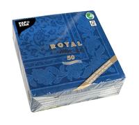 Papstar 11665 50 Serviettes ROYAL Collection 1/4-fold 40 cm x 40 cm, Dark Blue With Ornamental Design