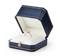 Papten Blue Luxury Ring Box Sing Octagonal Ring Gift Box for Wedding, Engagement, Anniversaries
