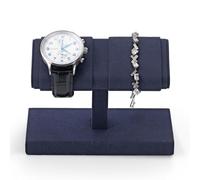 Papten Watch Display Stand Microfiber Double Watch Stand for Men Suitable for Display and Storage Bracelets, Watches and Bangles（blue）