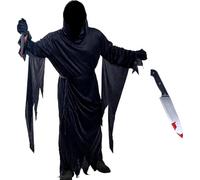 PAPU Ghostface Costume Adult Set of 5 - Halloween Costume Men's Scary Scream Movie with Scary Movie Mask (3D Sponge Texture) & Bloody Knife, Halloween Scream Costume Horror Reaper Costumes (XL)