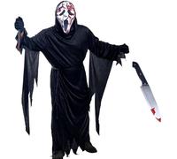 PAPU Set of 5 Scary Halloween Costume Men's Set - Ghostface Costume Adult with Horror Bloody Mask & Toy Knife, Movie Costume Grim Reaper Costumes Death for Halloween Carnival (L)