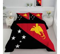 Papua New Guinea Flag Coverless Duvet Super King 4.5 Tog, Patriotic National Style Reversible Comforter With Pillowcases, 260X230Cm Quilt Lightweight Warm All Season 200Gsm Filling, Red And Black
