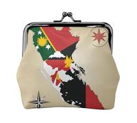 Papua New Guinea flag map02 small makeup bag for purse,kiss lock bank card storage bag retro compact multifunctional change bag, Black, One Size, Art Deco
