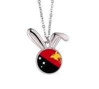 Papua New Guinea National Flag Oceania Country Rabbit Necklace Pendant Bunny Animal Jewelry Gift