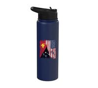 Papua New Guinea USA Flag Distressed - Half American Stainless Steel Insulated Water Bottle