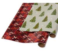 Papyrus 6392753 2-Roll Wrapping Paper, Pine Trees and Red Argyle