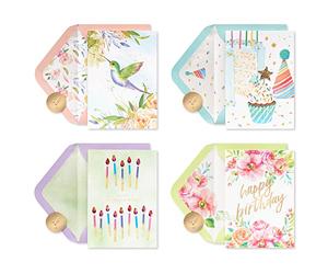 Papyrus Boxed Birthday Card Assortment, Floral and Candles (4-Count)