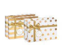 Papyrus Gift Box Set for Christmas, Hanukkah, Kwanzaa and All Holidays, White and Gold (4 Boxes, 4 Gift Tags, One Ribbon, 8 Sheets of Solid Tissue)