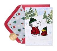 Papyrus Peanuts Holiday Card with Snoopy & Woodstock, Festive Christmas Card for Anyone (Stay Cozy)
