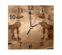 Papyrus with Black Egyptian Cats Watercolor Illustration Square Wall Clock Battery Operated Silent Non Ticking Wood Clock Number Wall Clocks for Living Room Decor