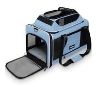 PAPZER Cat Carrier Top-Expandable 18x11x11, United Delta American Airline Approved Dog Carrier, Soft Pet Carry-On Bag Underseat in Cabin, Puppy Air Travel Crate Kitten TSA Plane Carrying Case Blue