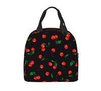 PAQGSREM Cherry Black Lunch Box - Insulated Lunch Bags for Kids Boys Girls Reusable Lunch Tote Bags, Perfect for School/Camping/Hiking/Picnic/Beach/Travel