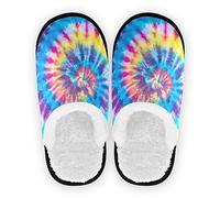PAQGSREM Colorful Tie Dye Swirl Fuzzy Travel Slippers Warm Nonslip Slippers for Women's Men's Cozy House Shoes