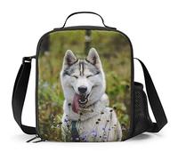 PAQGSREM Husky Lunch Box - Insulated Lunch Box for Kids Funny 3D Design with Side Pocket & Shoulder Strap Lunch Bag Perfect for School/Camping/Hiking/Picnic/Beach/Travel
