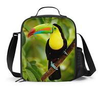 PAQGSREM Toucan Lunch Box - Insulated Lunch Box for Kids with Side Pocket & Shoulder Strap Lunch Bag, Perfect for School/Camping/Hiking/Picnic/Beach/Travel