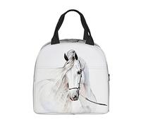 PAQGSREM Watercolor White Horse Lunch Box - Insulated Lunch Bags for Kids Boys Girls Reusable Lunch Tote Bags, Perfect for School/Camping/Hiking/Picnic/Beach/Travel