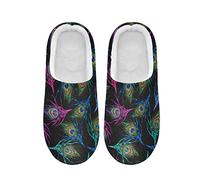 PAQGSREM Women's and Men's Colorful Peacock Feathers Fuzzy House Slippers Cozy Memory Foam Slippers Indoor Outdoor Warm Nonslip Family Slippers
