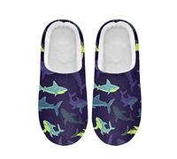 PAQGSREM Women's and Men's Colorful Vintag Shark Fuzzy House Slippers Cozy Memory Foam Slippers Indoor Outdoor Warm Nonslip Family Slippers