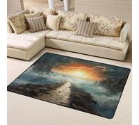 PAQOLSMCKR Area Rug 160x120 CM Machine Washable Floor Carpet Divided Sea Pathway Area Rugs for Living Room Indoor Floor Door Mat Under Table Rug for Bedroom Home Decor