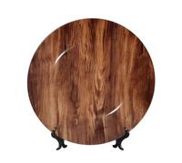 PAQOLSMCKR Bone China Decorative Plate Brown Wood Grain Ceramic Dinner Plates Brown Wood Grain Decorative Plates Stand Ceramic Ornament Art Crafts Porcelain Plate for Living Room Kitchen Table Home