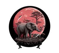 PAQOLSMCKR Bone China Decorative Plate Moon Elephant Ceramic Dinner Plates Moon Elephant Decorative Plates Stand Ceramic Ornament Art Crafts Porcelain Plate for Living Room Kitchen Table Home
