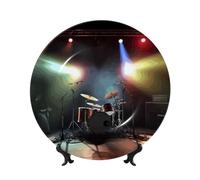 PAQOLSMCKR Bone China Decorative Plate Rock Band Stage Ceramic Dinner Plates Rock Band Stage Decorative Plates Stand Ceramic Ornament Art Crafts Porcelain Plate for Living Room Kitchen Table Home