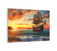 PAQOLSMCKR Building Brick Puzzles Square pirate ship in the sunset Building Block Puzzle Personalized Photo Block Puzzles Brick Puzzle for Adults Home Decor Gift