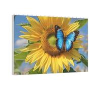 PAQOLSMCKR Building Brick Puzzles Square Sunflower Blue Butterfly Building Block Puzzle Personalized Photo Block Puzzles Brick Puzzle for Adults Home Decor Gift