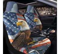 PAQOLSMCKR Car Seat Cover 2 Pack Seat Covers for Cars America Flag and Eagle Seat Protectors Auto Seat Mat with Elastic Strap Waterproof Car Covers Auto Accessories Set of 2