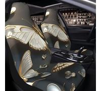 PAQOLSMCKR Car Seat Cover 2 Pack Seat Covers for Cars Gold White Butterflies Black Seat Protectors Auto Seat Mat with Elastic Strap Waterproof Car Covers Auto Accessories Set of 2