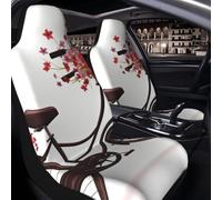 PAQOLSMCKR Car Seat Cover 2 Pack Seat Covers for Cars Red bicycle with flowers Seat Protectors Auto Seat Mat with Elastic Strap Waterproof Car Covers Auto Accessories Set of 2
