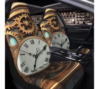 PAQOLSMCKR Car Seat Cover 2 Pack Seat Covers for Cars Rusty Steampunk Clock Seat Protectors Auto Seat Mat with Elastic Strap Waterproof Car Covers Auto Accessories Set of 2