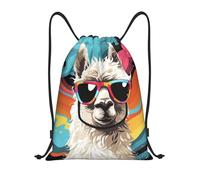 PAQOLSMCKR Drawstring Backpack Sackpack Foldable Alpaca wearing sunglasses Backpack String Bag Sports Gym Bag for Women Men