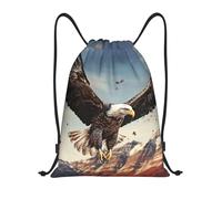 PAQOLSMCKR Drawstring Backpack Sackpack Foldable An eagle flies over Backpack String Bag Sports Gym Bag for Women Men