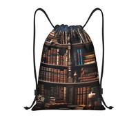 PAQOLSMCKR Drawstring Backpack Sackpack Foldable Books on the Bookshelf Backpack String Bag Sports Gym Bag for Women Men