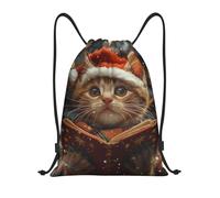 PAQOLSMCKR Drawstring Backpack Sackpack Foldable Cute Cat Sing Christmas Carols Backpack String Bag Sports Gym Bag for Women Men