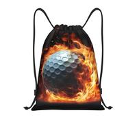 PAQOLSMCKR Drawstring Backpack Sackpack Foldable Golf ball on fire Backpack String Bag Sports Gym Bag for Women Men