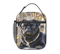 PAQOLSMCKR Insulated Lunch Bag Cute Black Pug Dog Lunch Box for Women Men Cooler Bag Lunch Tote Bags for Work Office