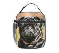 PAQOLSMCKR Insulated Lunch Bag Cute Black Pug Dog Lunch Box for Women Men Cooler Bag Lunch Tote Bags for Work Office